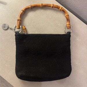 The Sak Black Knit Mini Bag with Bamboo Handle